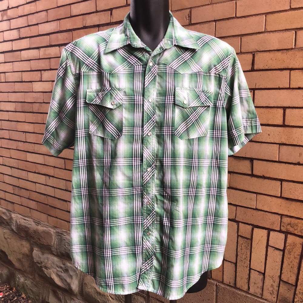 Wrangler Pearl Snap Green Plaid Short Sleeve Shirt extra Large
